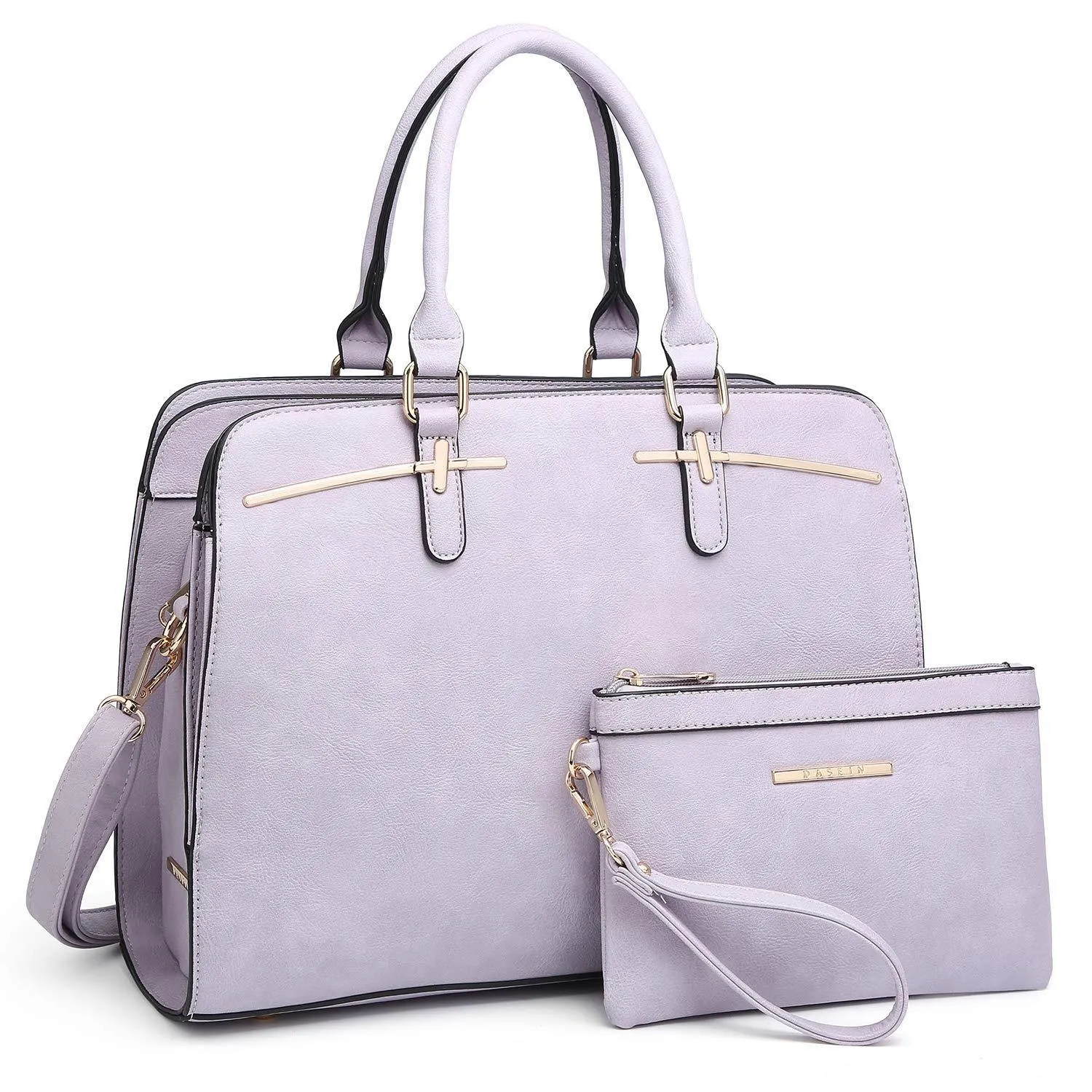 Two-Tone Vegan Leather Textured Handbag with Matching Wallet l Dasein