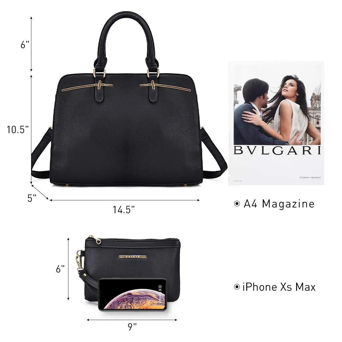 Two-Tone Vegan Leather Textured Handbag with Matching Wallet l Dasein