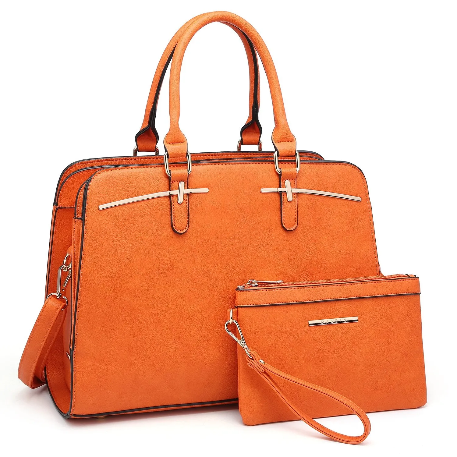 Two-Tone Vegan Leather Textured Handbag with Matching Wallet l Dasein