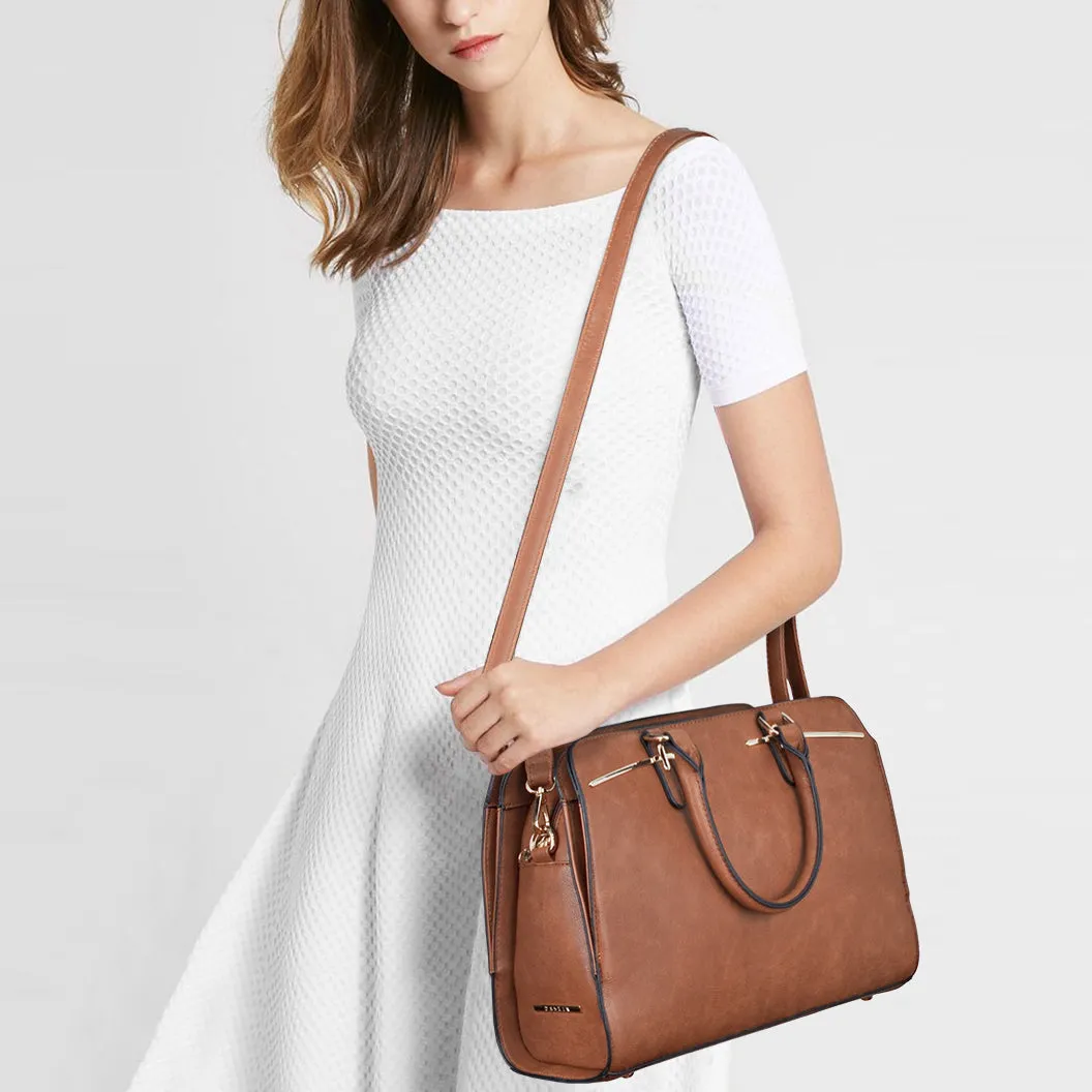 Two-Tone Vegan Leather Textured Handbag with Matching Wallet l Dasein