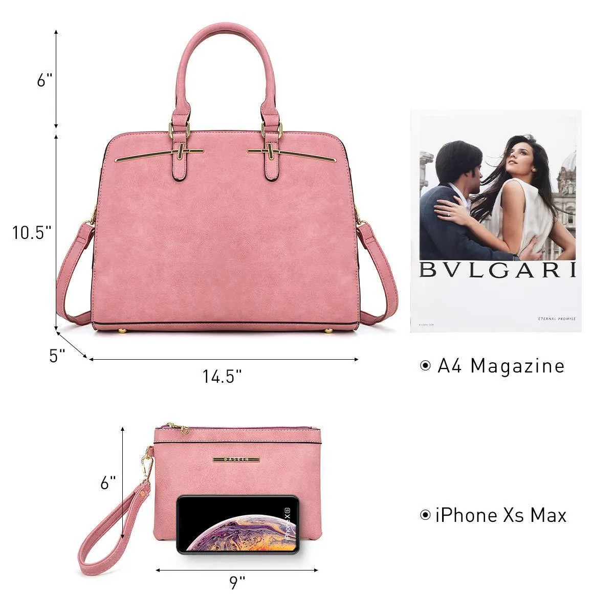 Two-Tone Vegan Leather Textured Handbag with Matching Wallet l Dasein