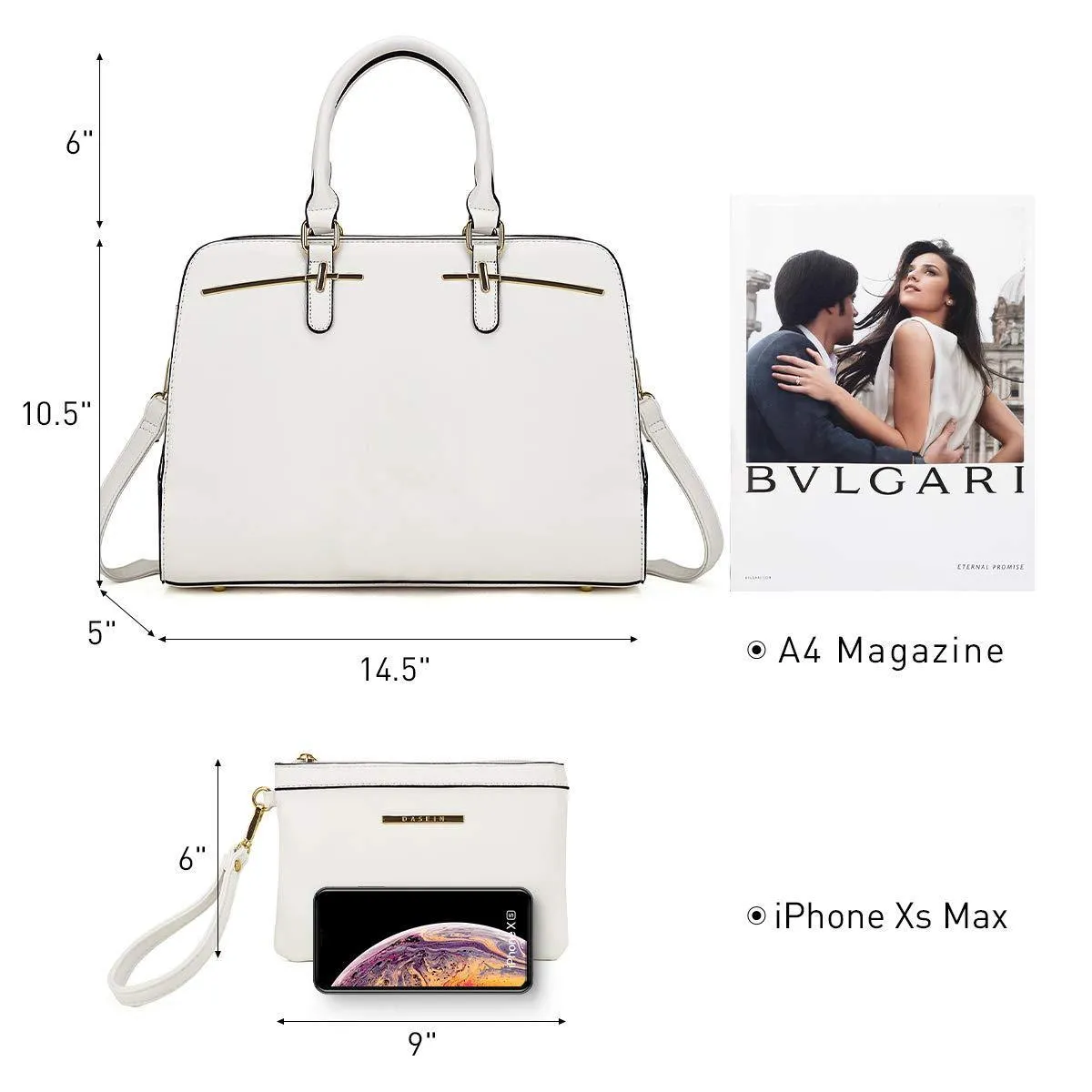 Two-Tone Vegan Leather Textured Handbag with Matching Wallet l Dasein