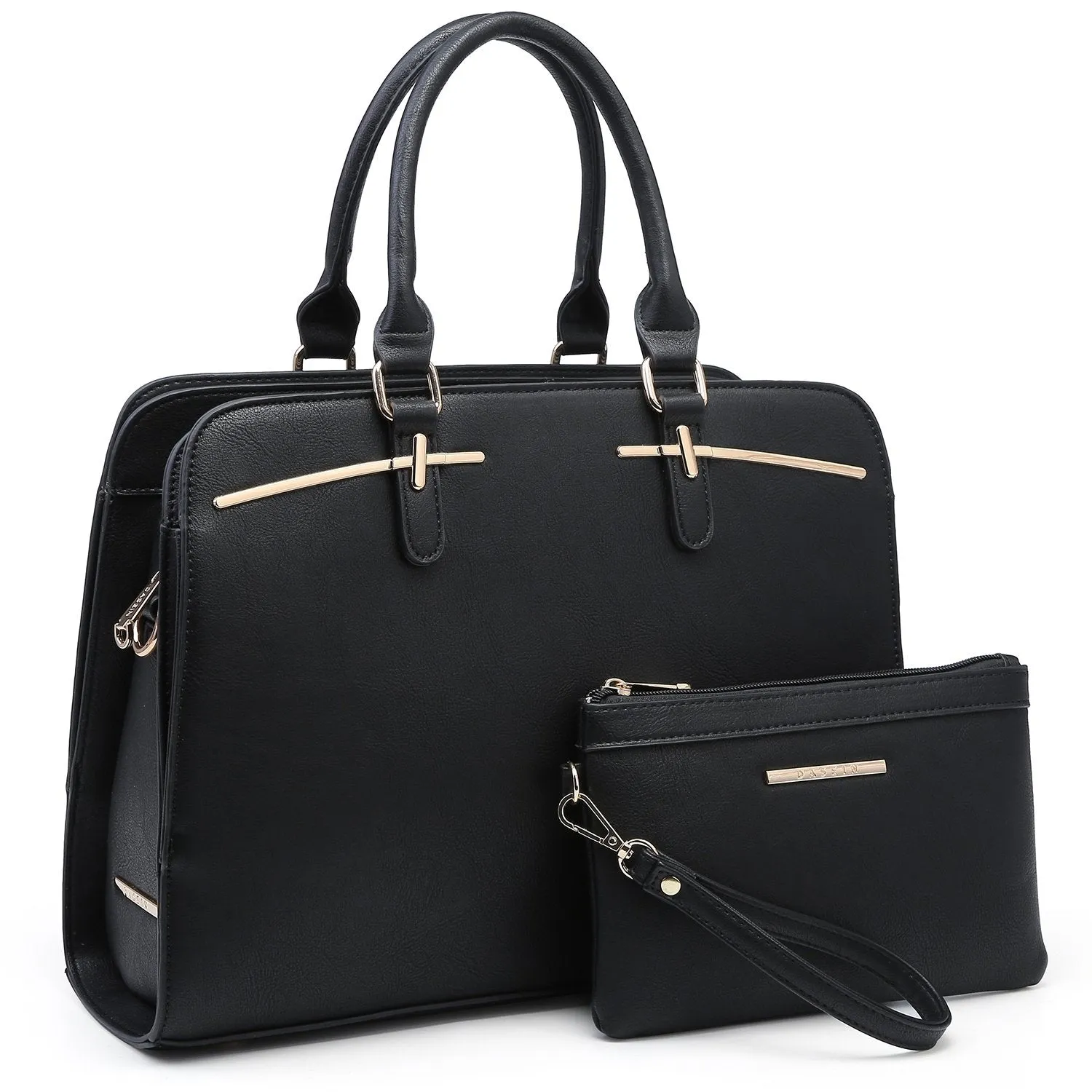 Two-Tone Vegan Leather Textured Handbag with Matching Wallet l Dasein
