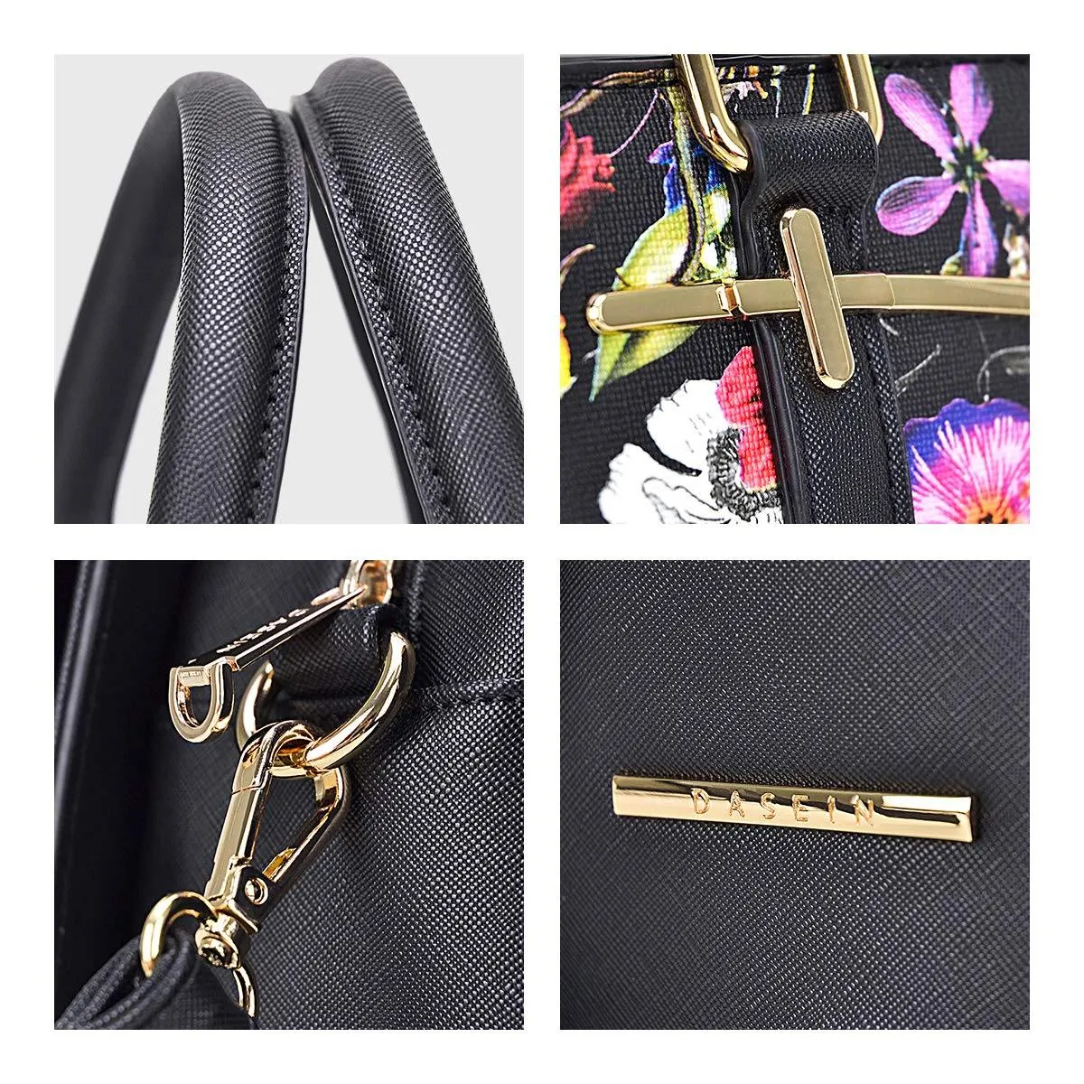 Two-Tone Vegan Leather Textured Handbag with Matching Wallet l Dasein