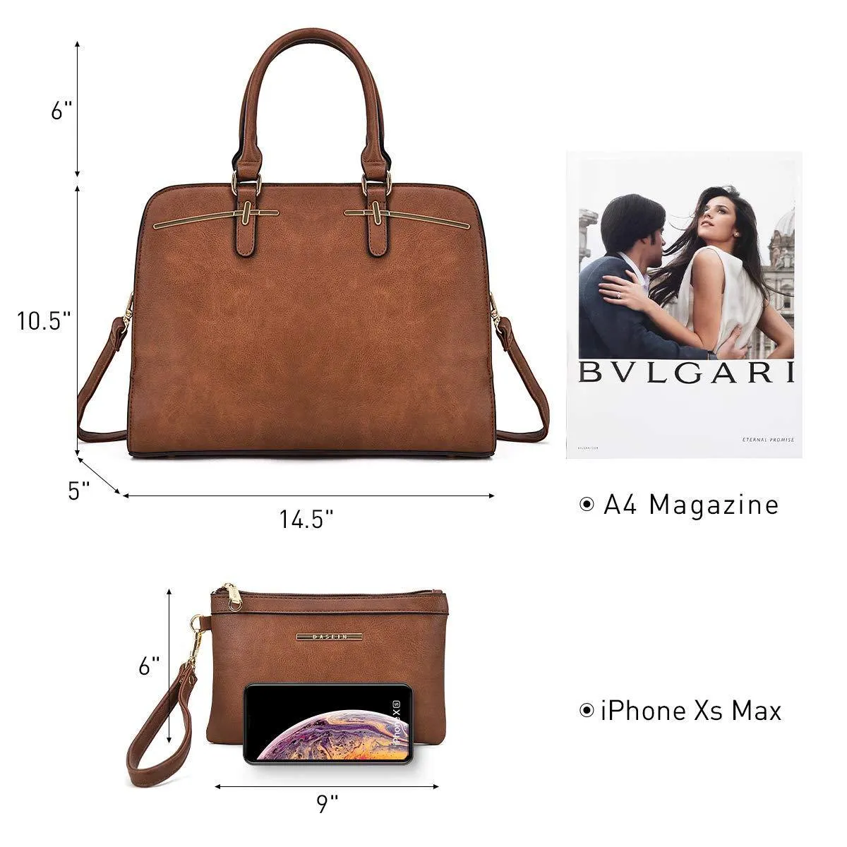 Two-Tone Vegan Leather Textured Handbag with Matching Wallet l Dasein