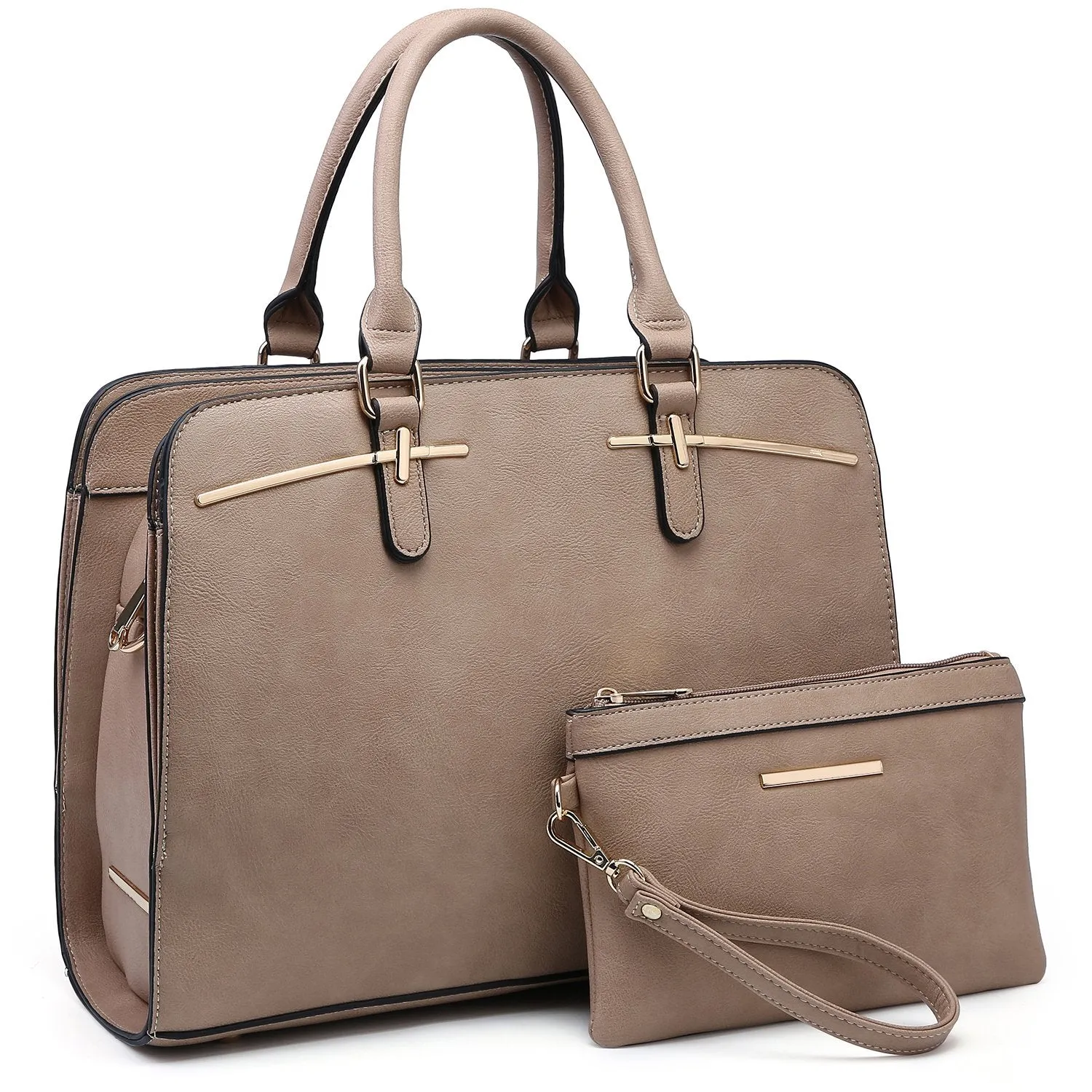 Two-Tone Vegan Leather Textured Handbag with Matching Wallet l Dasein