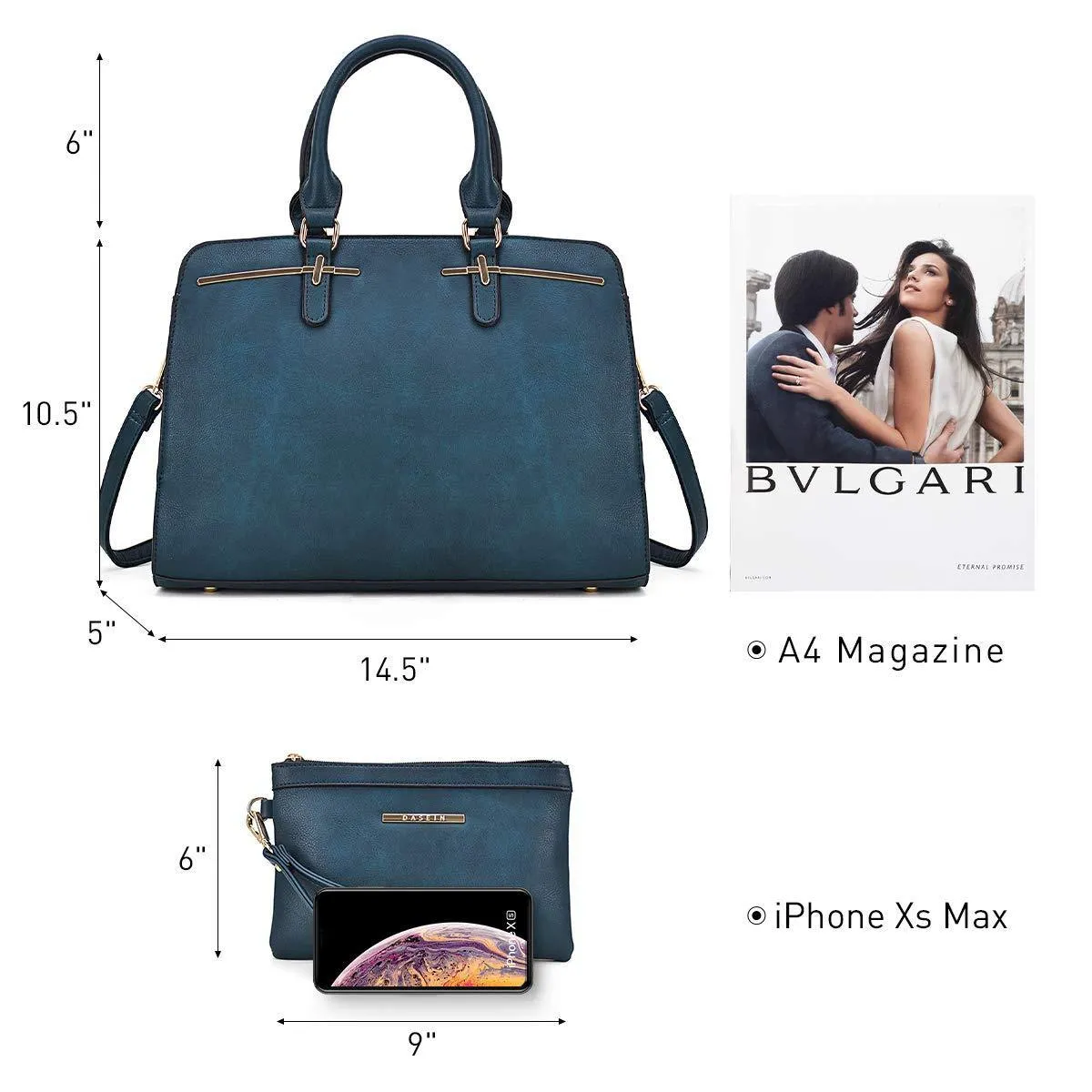 Two-Tone Vegan Leather Textured Handbag with Matching Wallet l Dasein