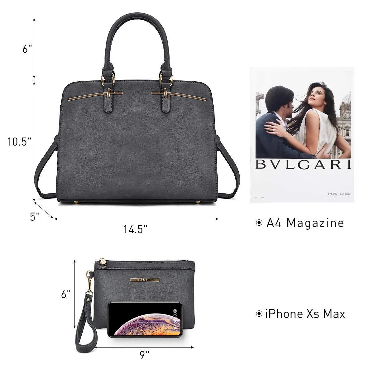 Two-Tone Vegan Leather Textured Handbag with Matching Wallet l Dasein