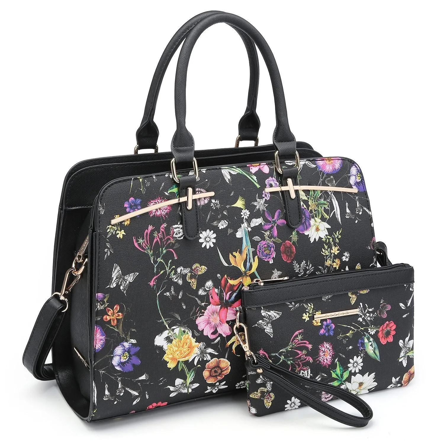 Two-Tone Vegan Leather Textured Handbag with Matching Wallet l Dasein