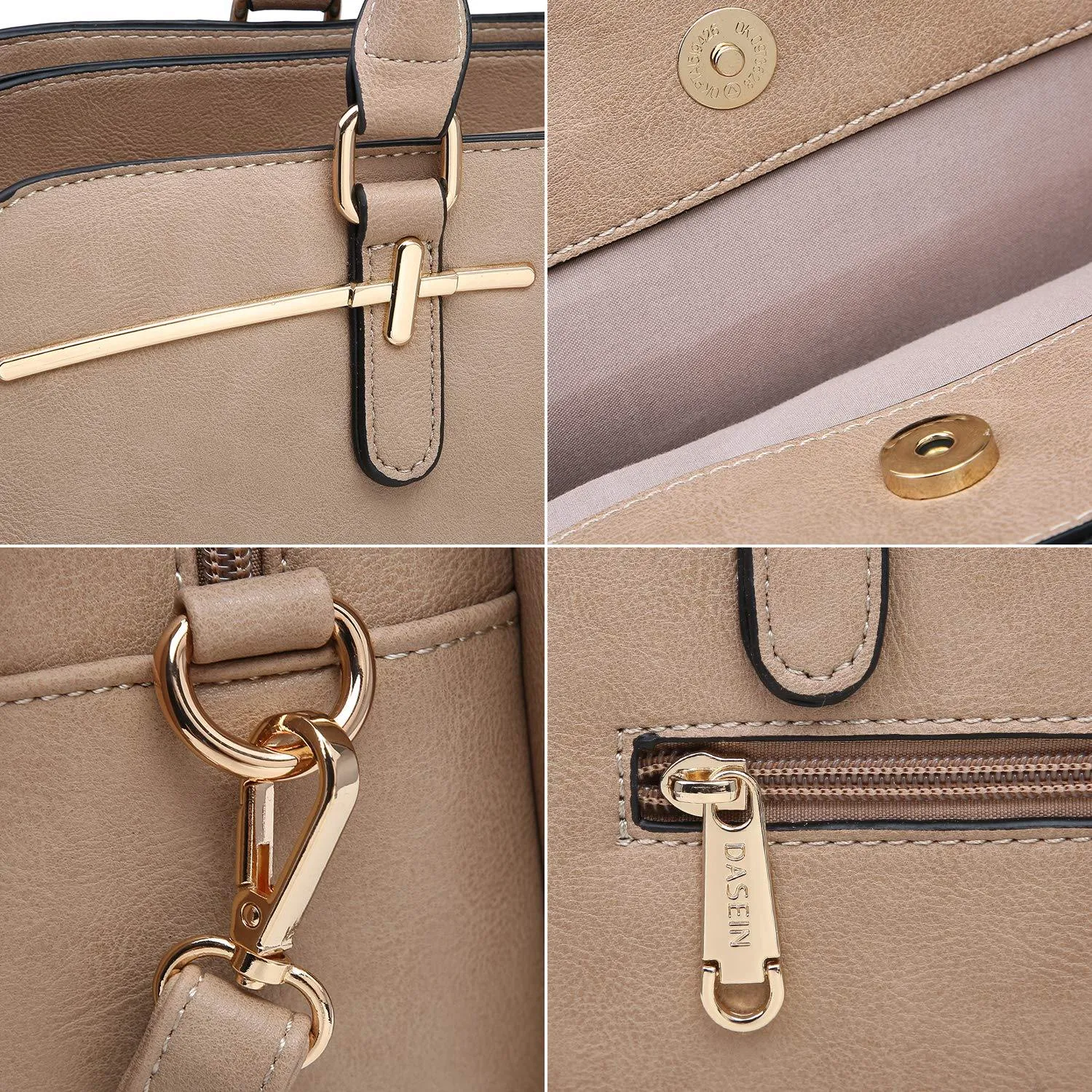 Two-Tone Vegan Leather Textured Handbag with Matching Wallet l Dasein