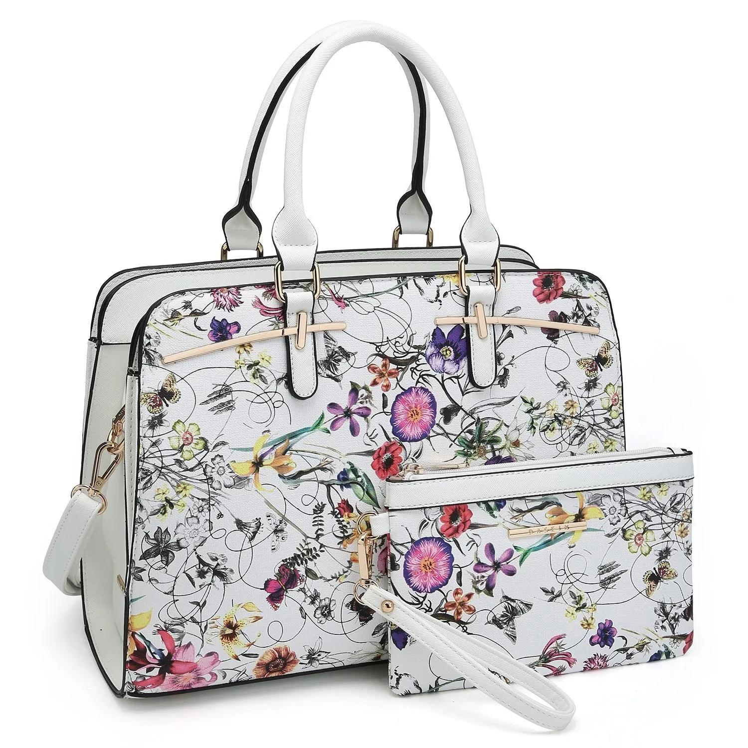 Two-Tone Vegan Leather Textured Handbag with Matching Wallet l Dasein