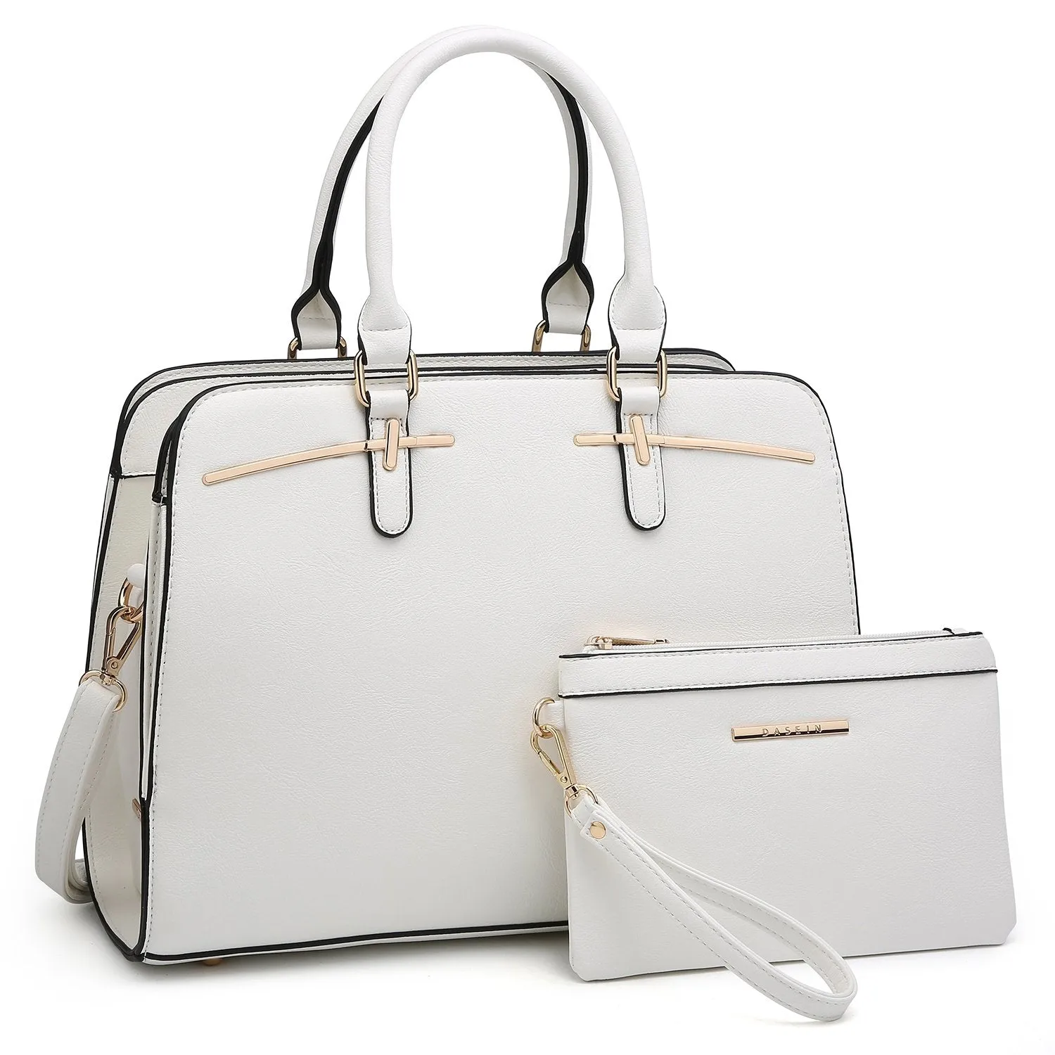 Two-Tone Vegan Leather Textured Handbag with Matching Wallet l Dasein
