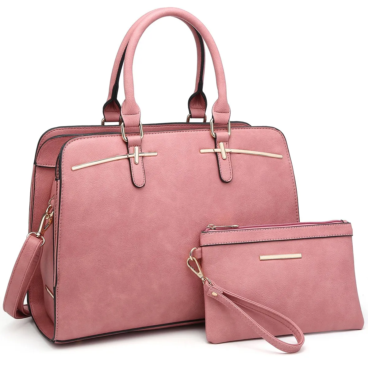 Two-Tone Vegan Leather Textured Handbag with Matching Wallet l Dasein