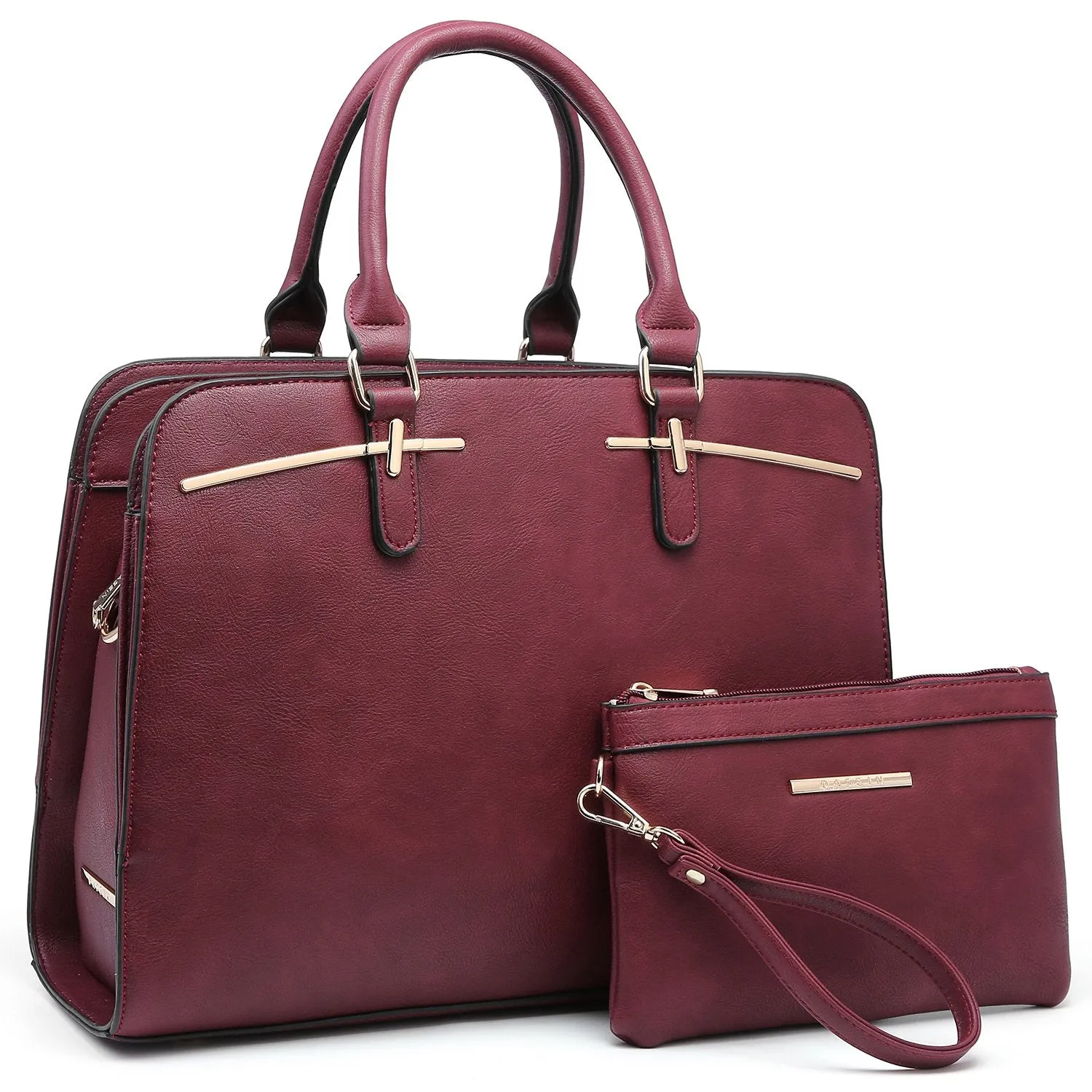 Two-Tone Vegan Leather Textured Handbag with Matching Wallet l Dasein