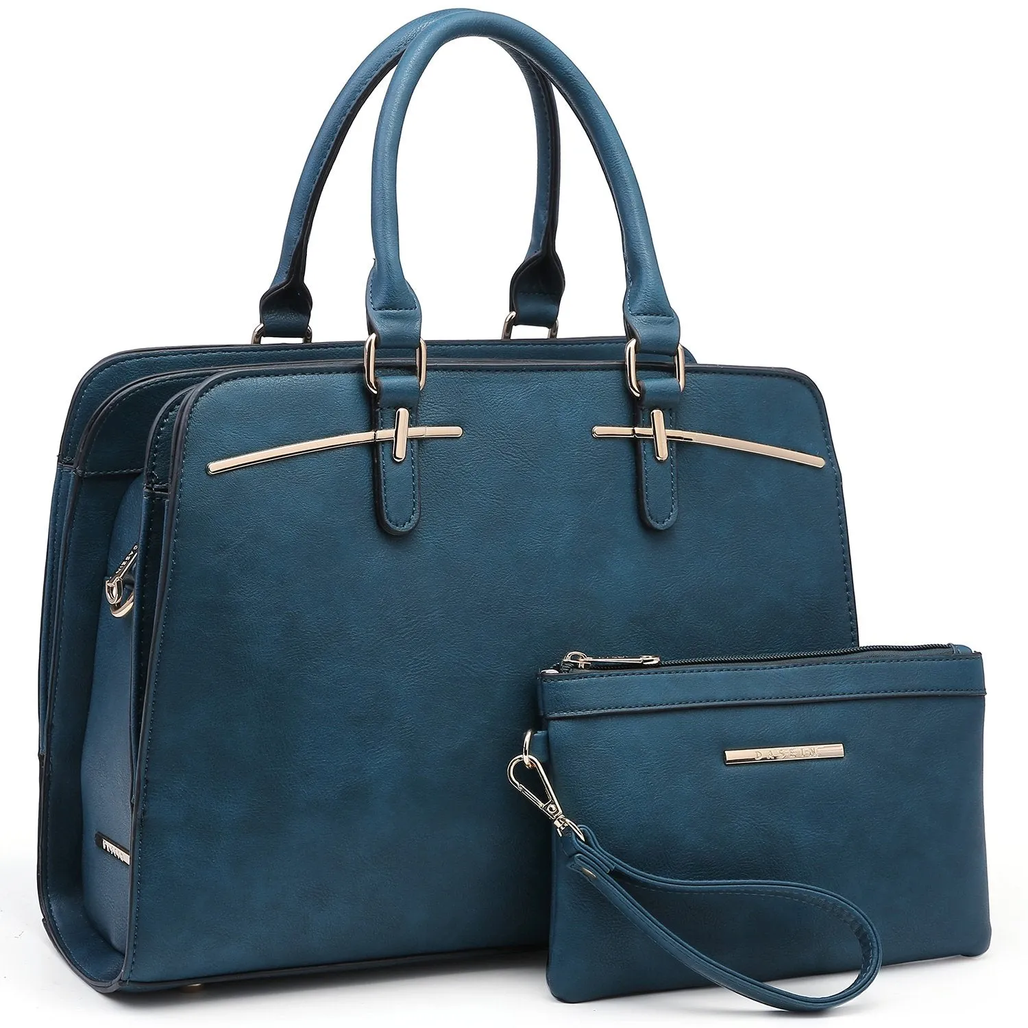 Two-Tone Vegan Leather Textured Handbag with Matching Wallet l Dasein