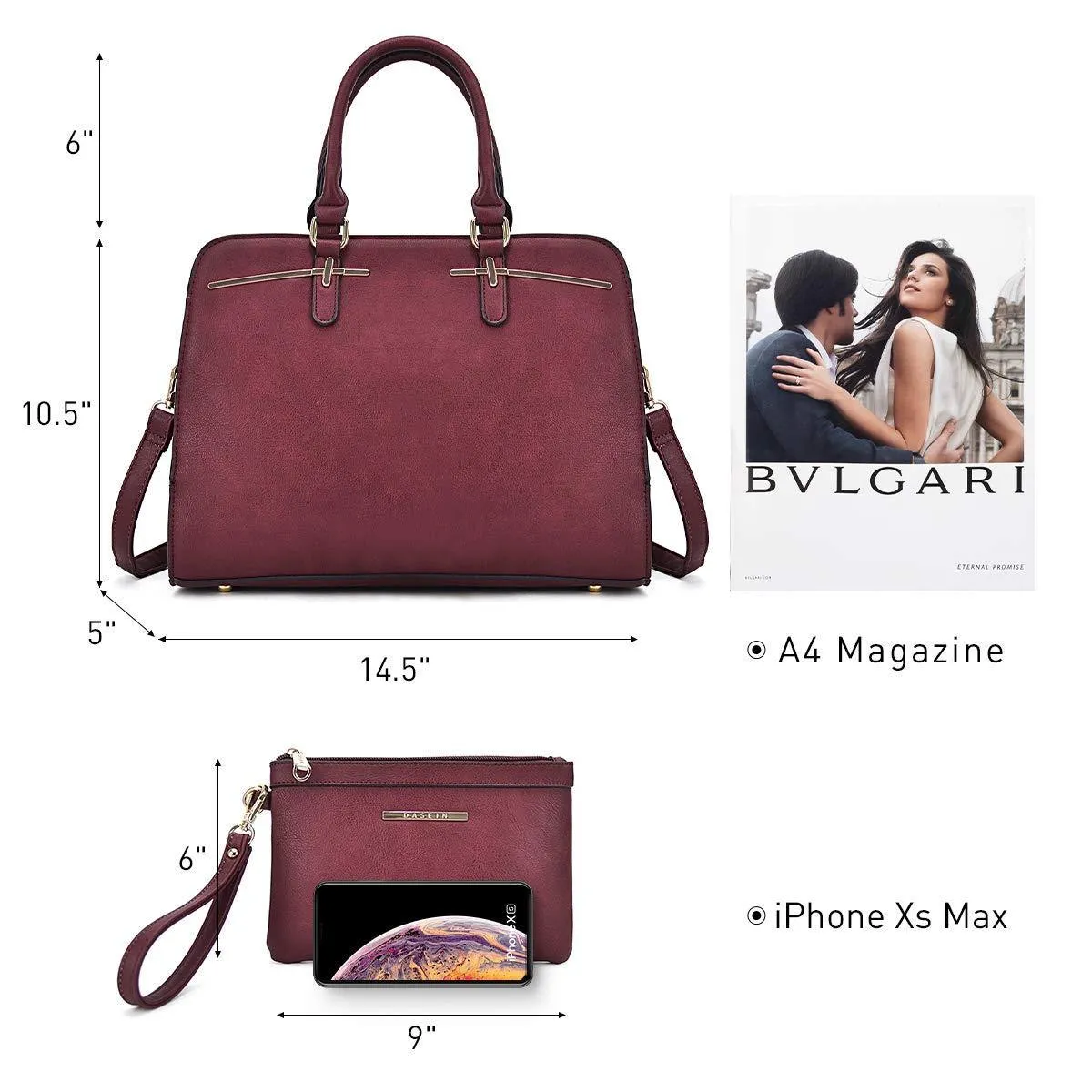 Two-Tone Vegan Leather Textured Handbag with Matching Wallet l Dasein