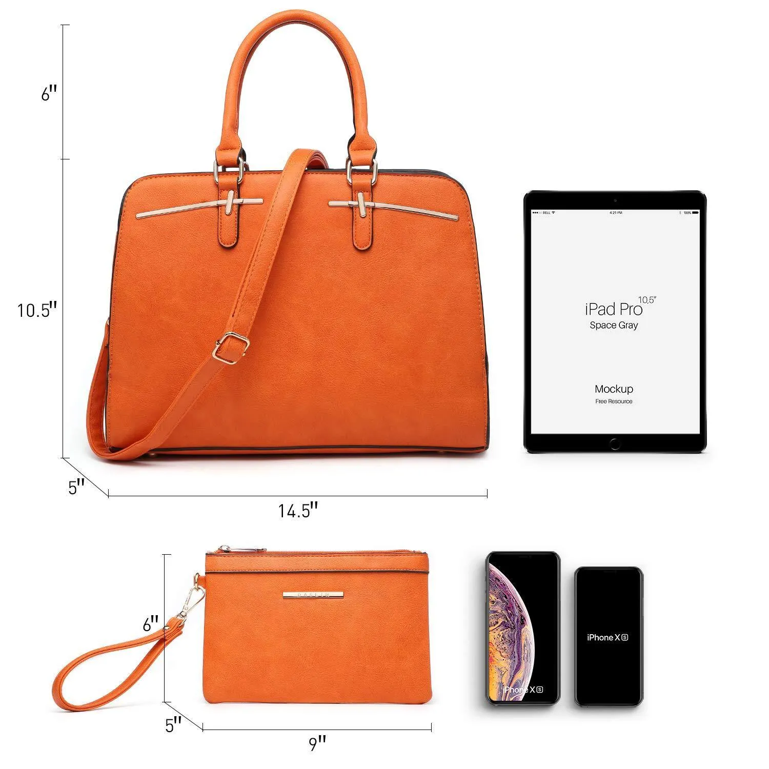 Two-Tone Vegan Leather Textured Handbag with Matching Wallet l Dasein