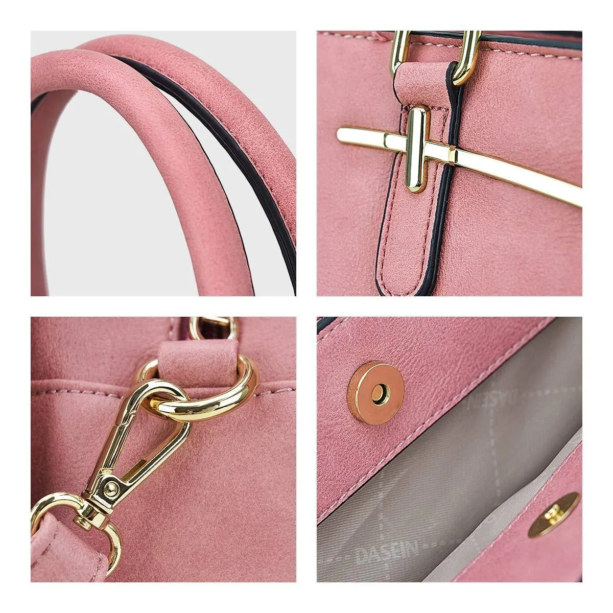 Two-Tone Vegan Leather Textured Handbag with Matching Wallet l Dasein