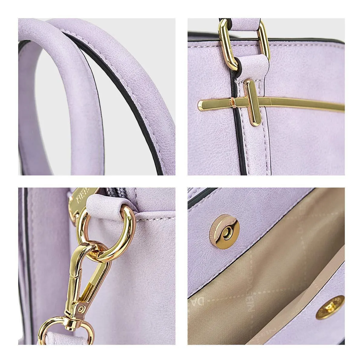 Two-Tone Vegan Leather Textured Handbag with Matching Wallet l Dasein