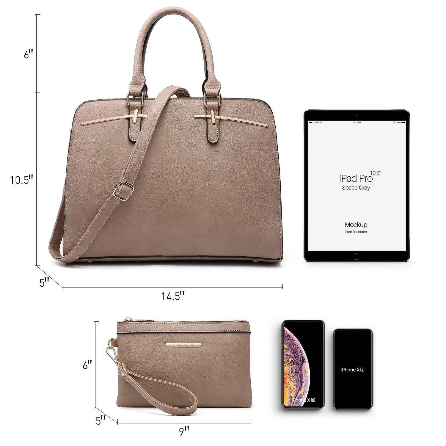 Two-Tone Vegan Leather Textured Handbag with Matching Wallet l Dasein