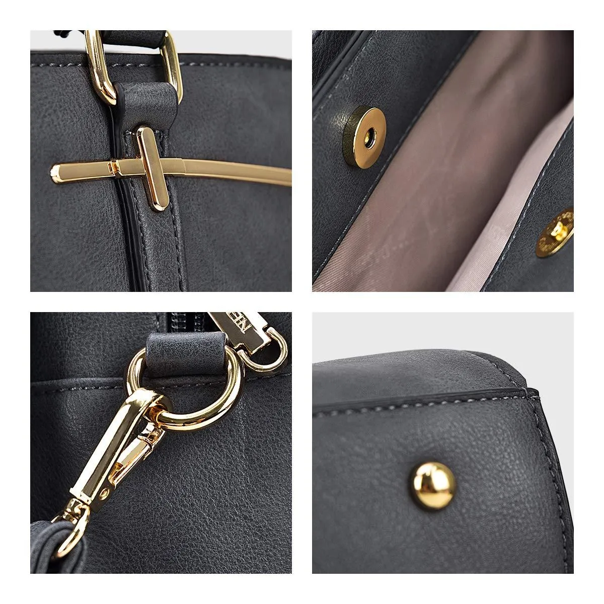 Two-Tone Vegan Leather Textured Handbag with Matching Wallet l Dasein