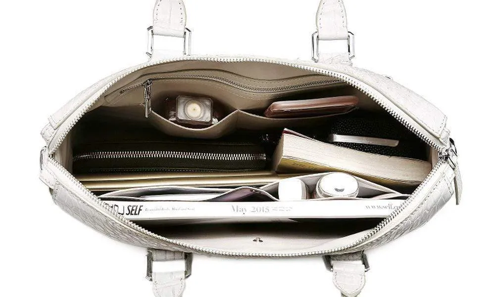 Women's Genuine Crocodile  Leather Briefcase White