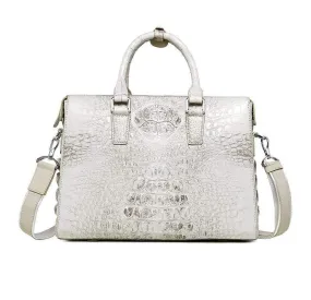 Women's Genuine Crocodile  Leather Briefcase White