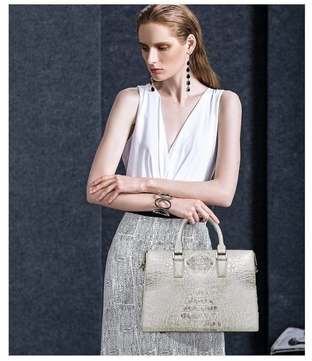 Women's Genuine Crocodile  Leather Briefcase White