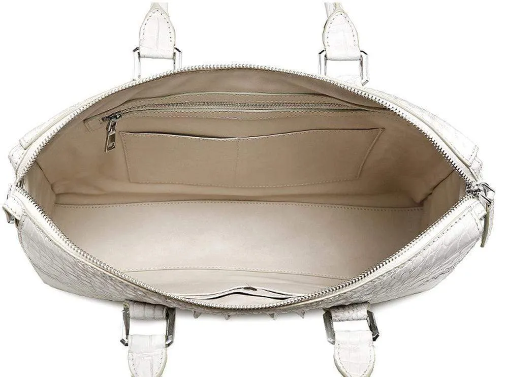 Women's Genuine Crocodile  Leather Briefcase White